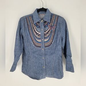 Sonia Bogner denim embroidered western shirt‎ Small